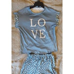 Confetti Heart & Letter Graphic Batwing Sleeve PJ Pajama Set